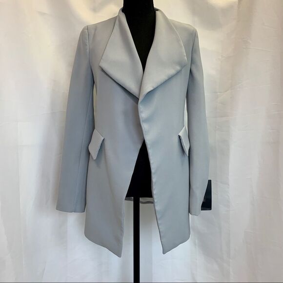 ZARA greyish pastel blue Open front blazer Sz XS NWT - Picture 3 of 12